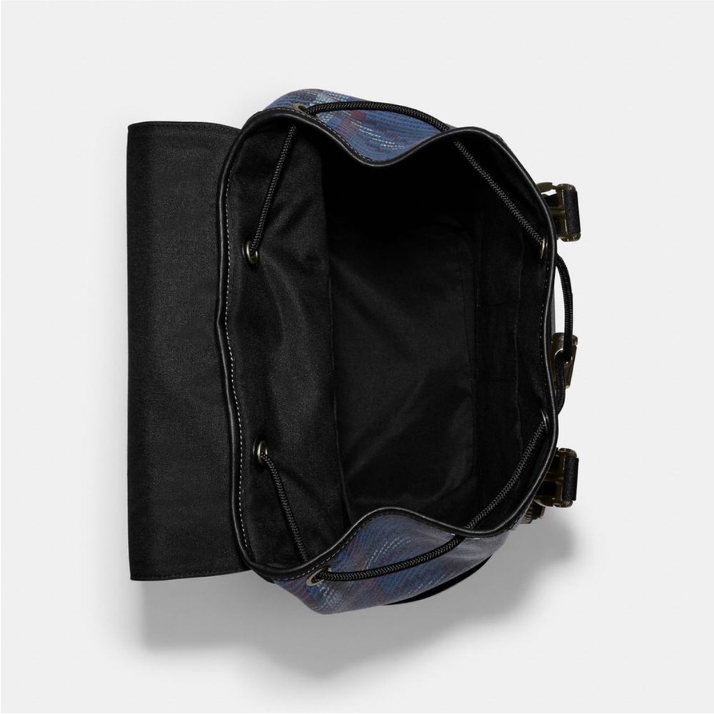 Coach Leather Backpack Blue Track Plaid Laptop Travel Carry On Bag‎ Quiet Luxury - Picture 8 of 13